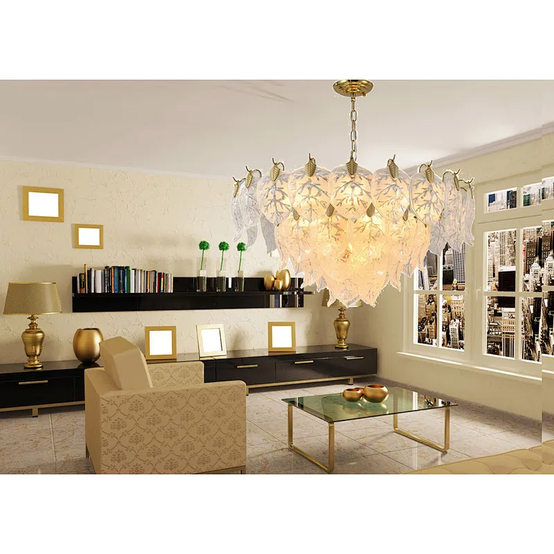 Italian-style modern chandelier luxury with large leaves living room glass chandelier
