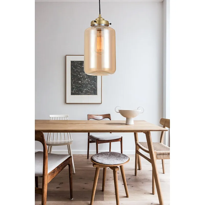 Postmodern amber glass pendant light for dining kitchen