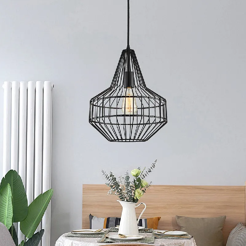 Industrial matte black  cage pendant light