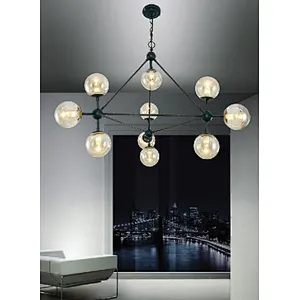European style postmodern black chandelier with glass shade
