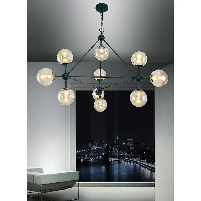 European style postmodern black chandelier with glass shade