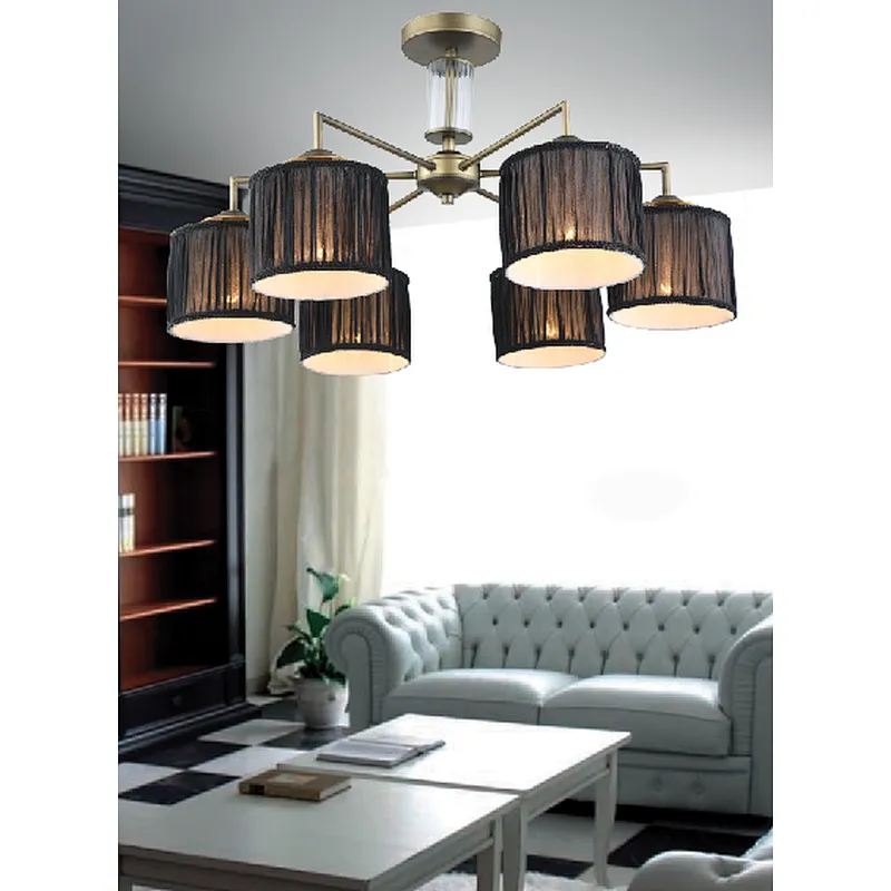European traditional vintage 6 lights black cloth ceiling lamp