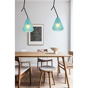 Frosted blue glass pendant light for dining coffee shop