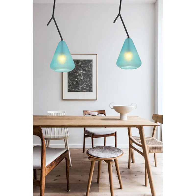 Frosted blue glass pendant light for dining coffee shop
