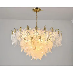 Italian-style modern chandelier luxury with large leaves living room glass chandelier