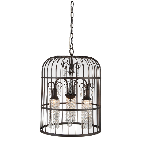 European vintage bird cage crystal painting pendant light