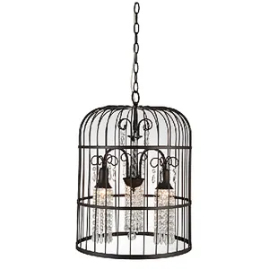 European vintage bird cage crystal painting pendant light