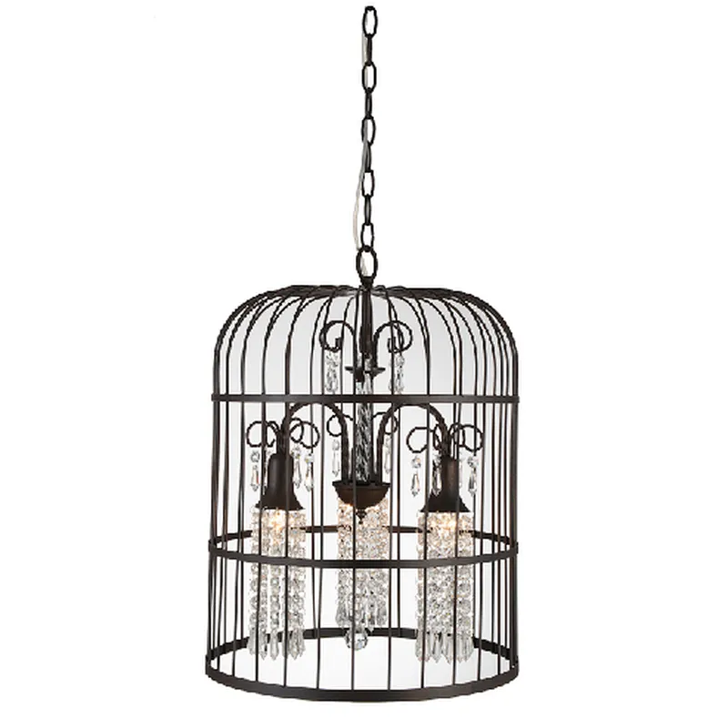 European vintage bird cage crystal painting pendant light