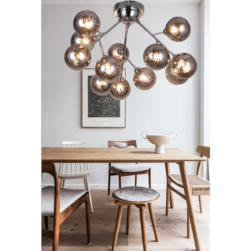 Nordic modern fashion ceiling lamp with smoke grey glass