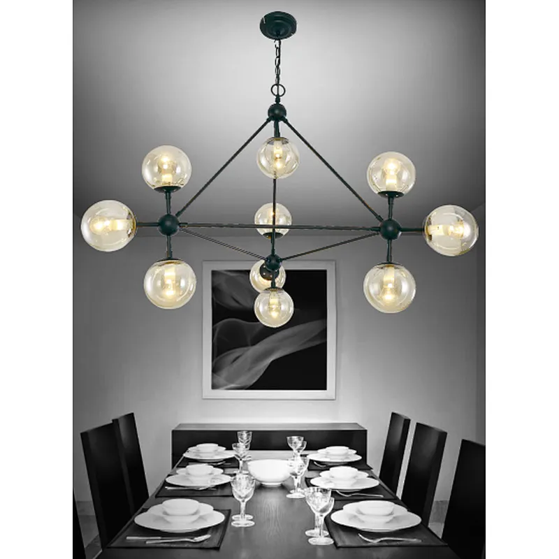 European style postmodern black chandelier with glass shade