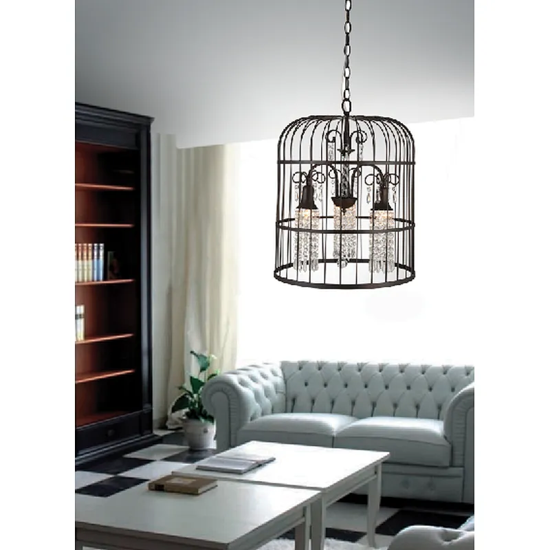 European vintage bird cage crystal painting pendant light