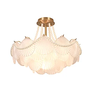 2023 French style modern luxury shell chandelier with pearl