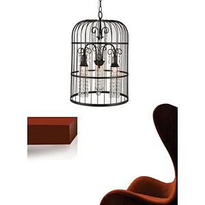 European vintage bird cage crystal painting pendant light