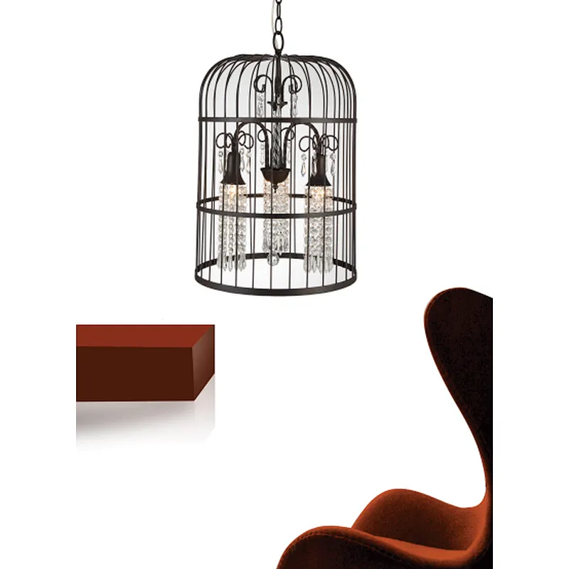 European vintage bird cage crystal painting pendant light