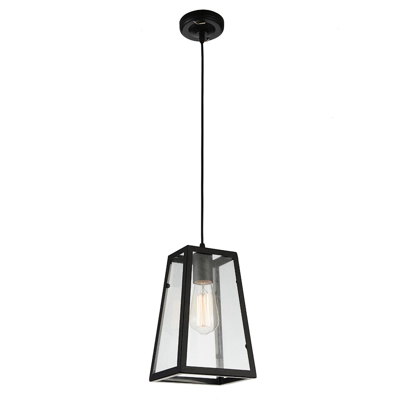 Chinese vintage glass pendant light black metal E27 lamp
