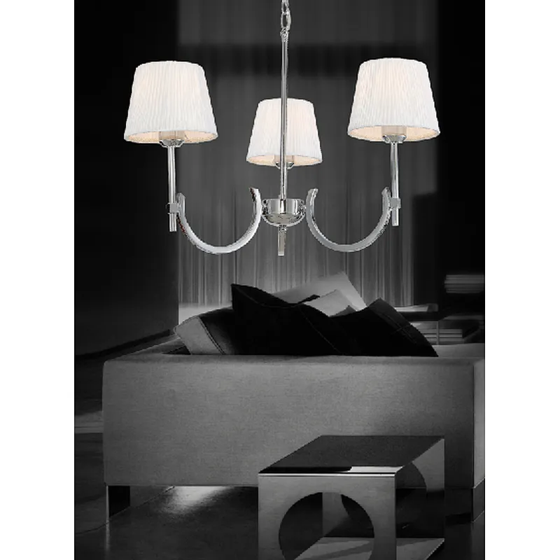 European modern chrome main chandelier with white fabric