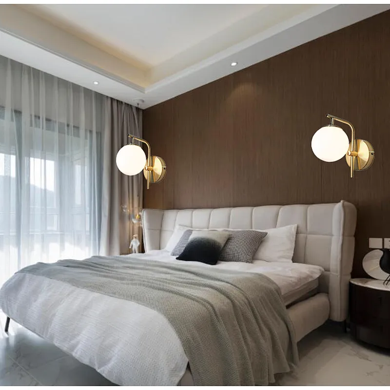 Nordic modern creative luxury sand gold bedside wall lamp