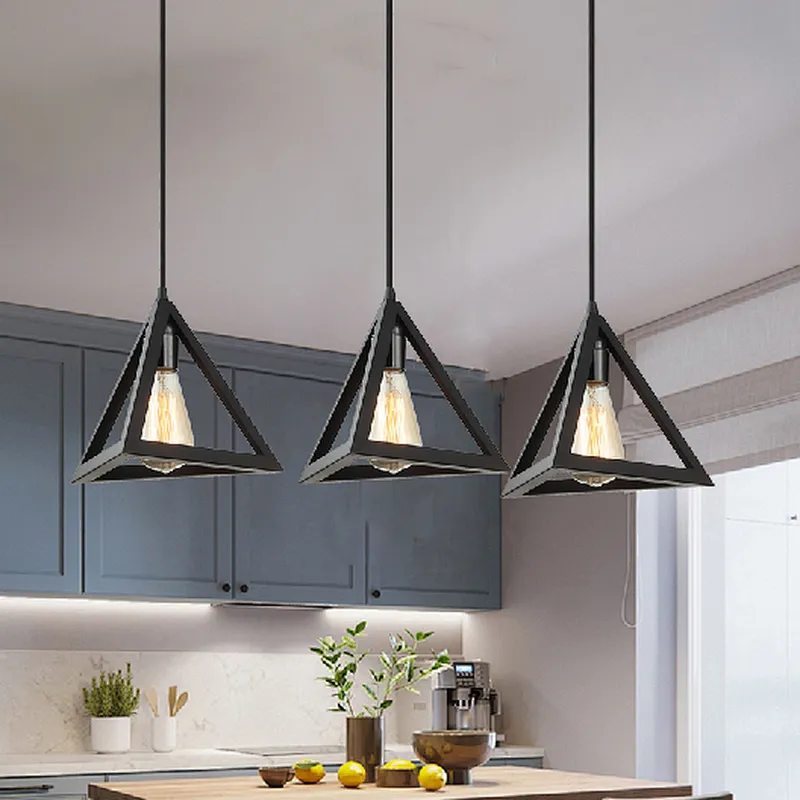 Chinese factory American style retro triangular pendant light black metal painting chandelier pendant lamp