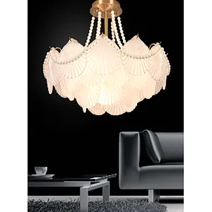 2023 French style modern luxury shell chandelier with pearl