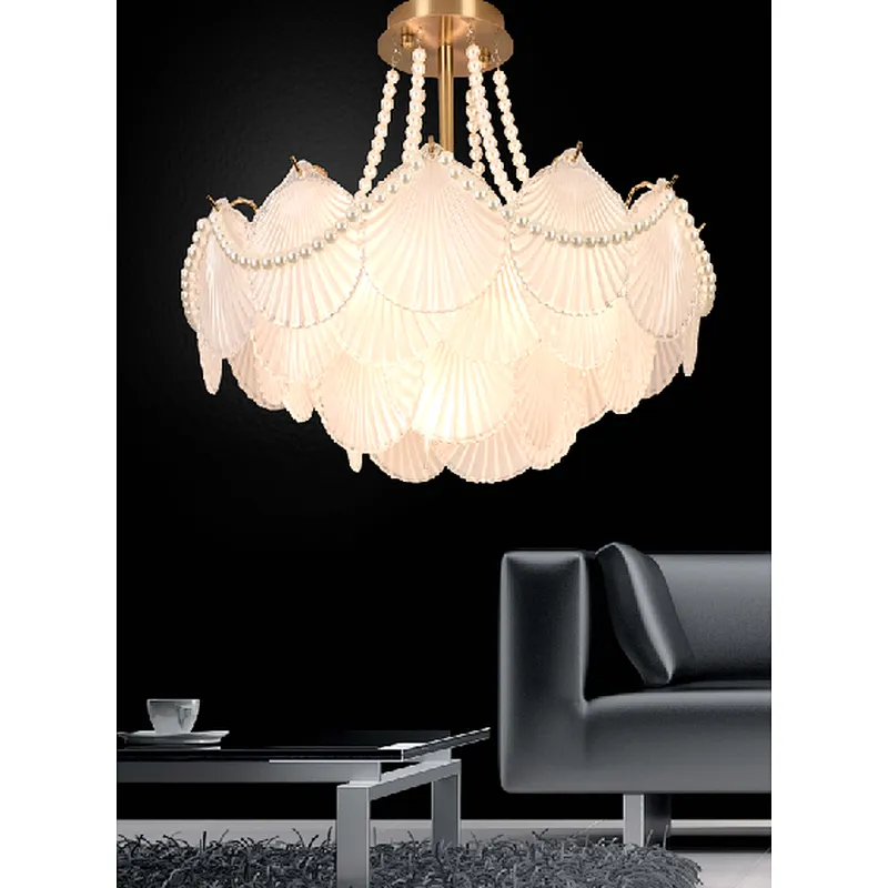 2023 French style modern luxury shell chandelier with pearl