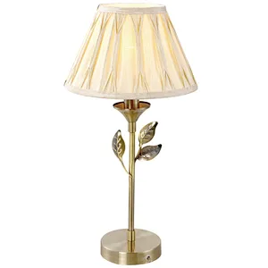 European classic antique brass table lamp with fabric