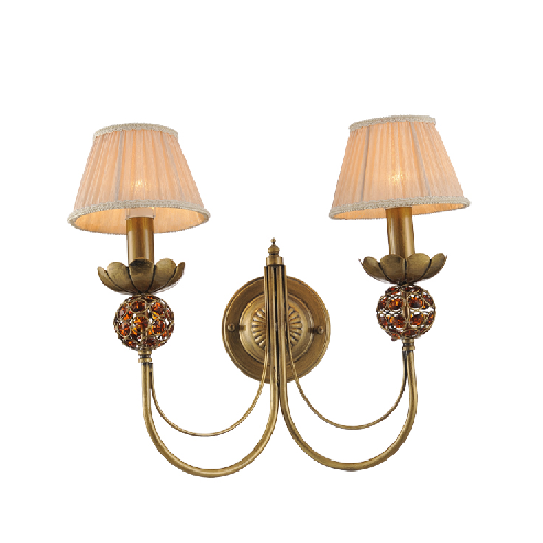Nordic traditional  antique brass 2 lights wall lamp crystal