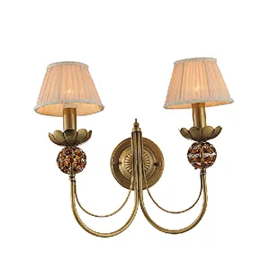 Nordic traditional  antique brass 2 lights wall lamp crystal