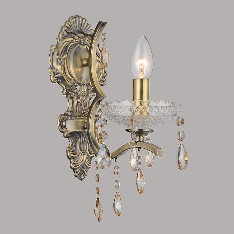 European style retro crystal wall lamp antique brass candle wall light