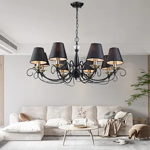 Chinese factory Nordic style classical chandelier with black cloth cover traditional chandelier lights