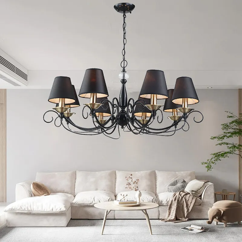 Chinese factory Nordic style classical chandelier with black cloth cover traditional chandelier lights