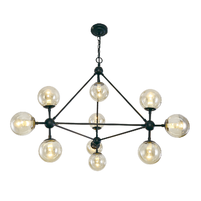 European style postmodern black chandelier with glass shade