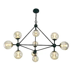 European style postmodern black chandelier with glass shade
