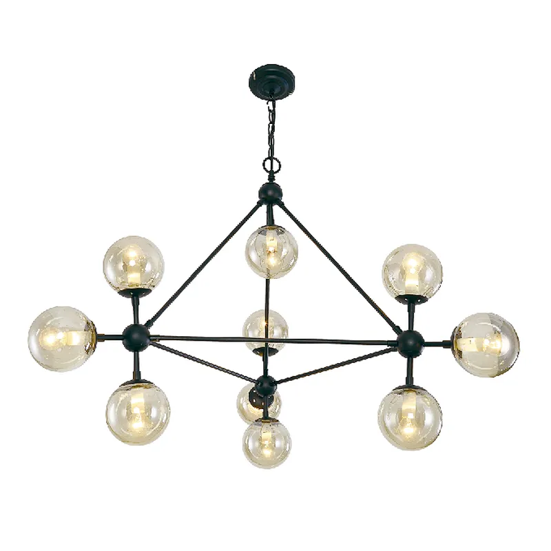 European style postmodern black chandelier with glass shade