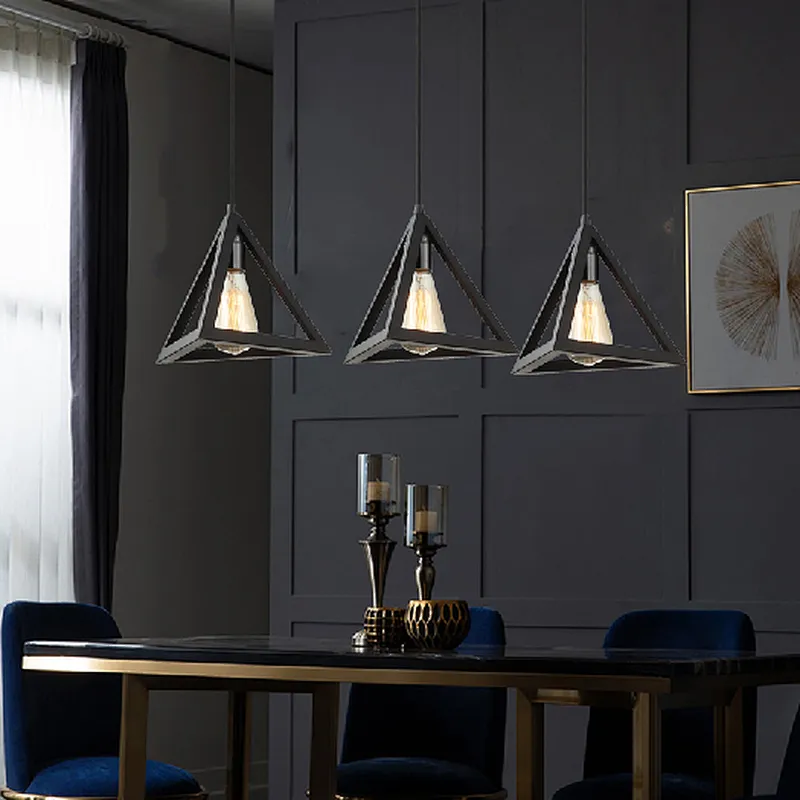 Chinese factory American style retro triangular pendant light black metal painting chandelier pendant lamp