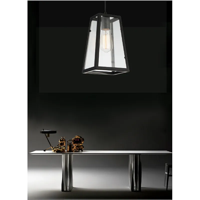 Chinese vintage glass pendant light black metal E27 lamp