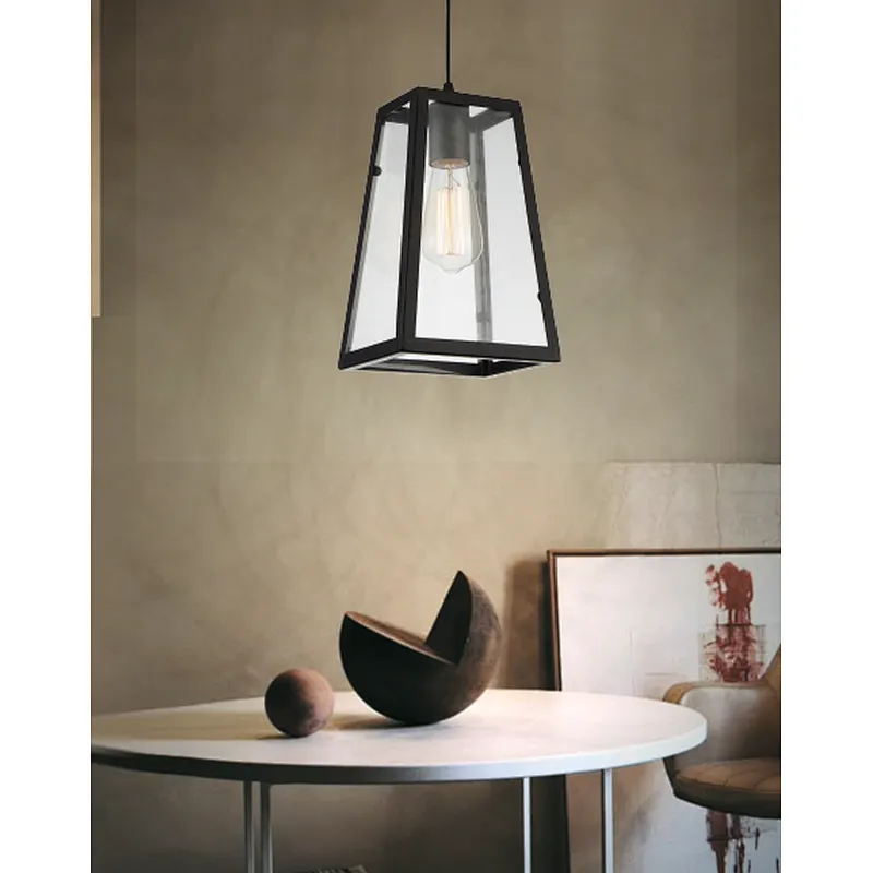Chinese vintage glass pendant light black metal E27 lamp
