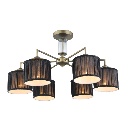 European traditional vintage 6 lights black cloth ceiling lamp