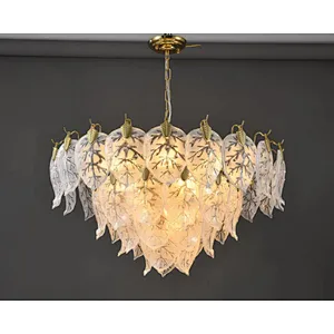 Italian-style modern chandelier luxury with large leaves living room glass chandelier