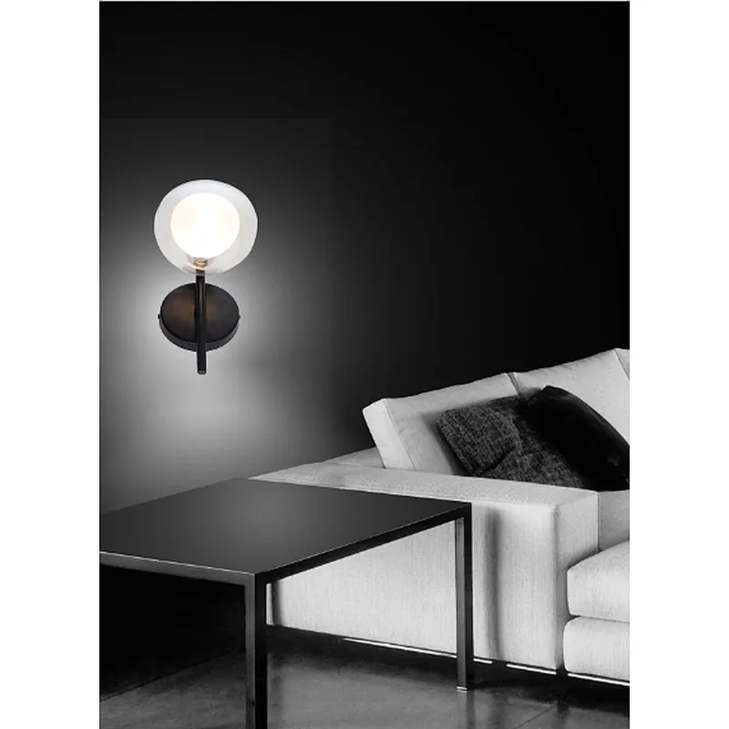 Nordic modern contracted black wall lamp with glass