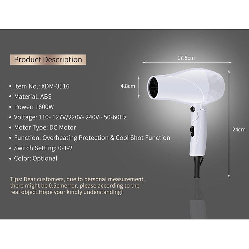 Amazon Hot Selling OEM Folding Cool Shot Function With Concentrator Mini Travel Hair Dryer Professional Blow Dryer Hair Dryer