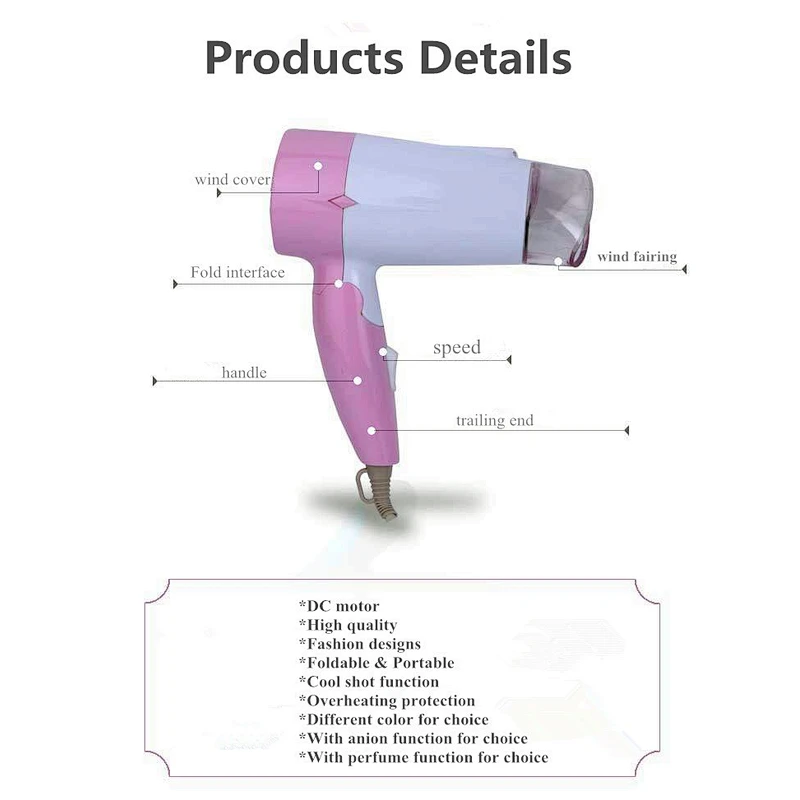 Factory Cheep Price OEM Folding 1000W Mini Travel Hair Dryer Hair Dryer Professional Hair Dryer