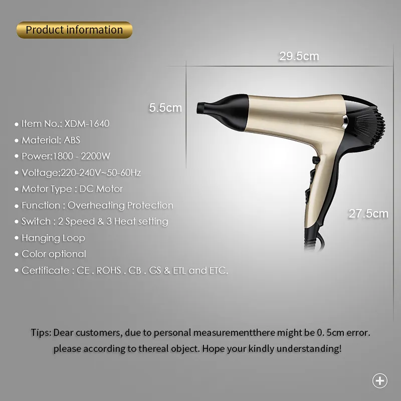 Hot Selling Salon Professional DC Motor with Concentrator/Diffuser/Ionic and Induction Function Professional blow Hair dryer