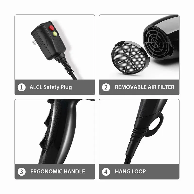 1875W Hair Dryer, Nano Ionic Blow Dryer Professional Salon Hair Blow Dryer Lightweight Fast Dry Low Noise, with Concentrator