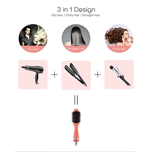 3 in 1 Ionic One Step Hair Dryer & Volumizer Styler Hot Air Brush Hair Dryer Brush With 360°C Swivel Power Card