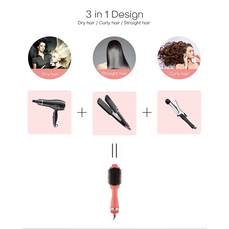 3 in 1 Ionic One Step Hair Dryer & Volumizer Styler Hot Air Brush Hair Dryer Brush With 360°C Swivel Power Card
