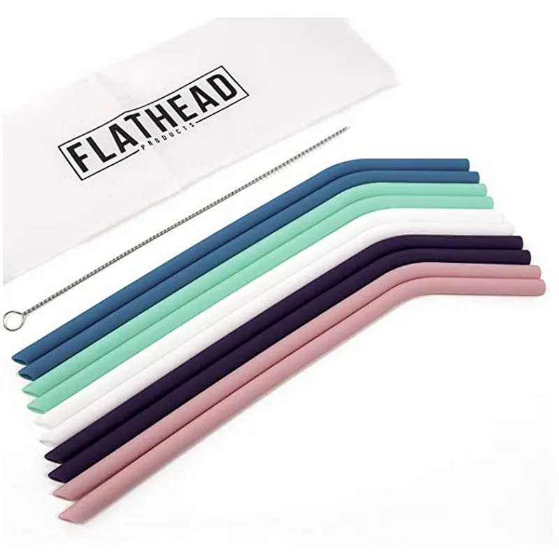 10pcs silicone straws with brush