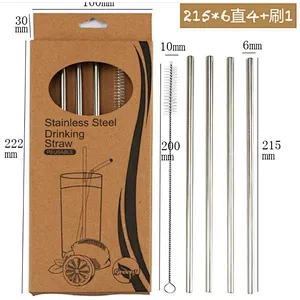 Stainless steel straw set, 4pcs straight straws with brush