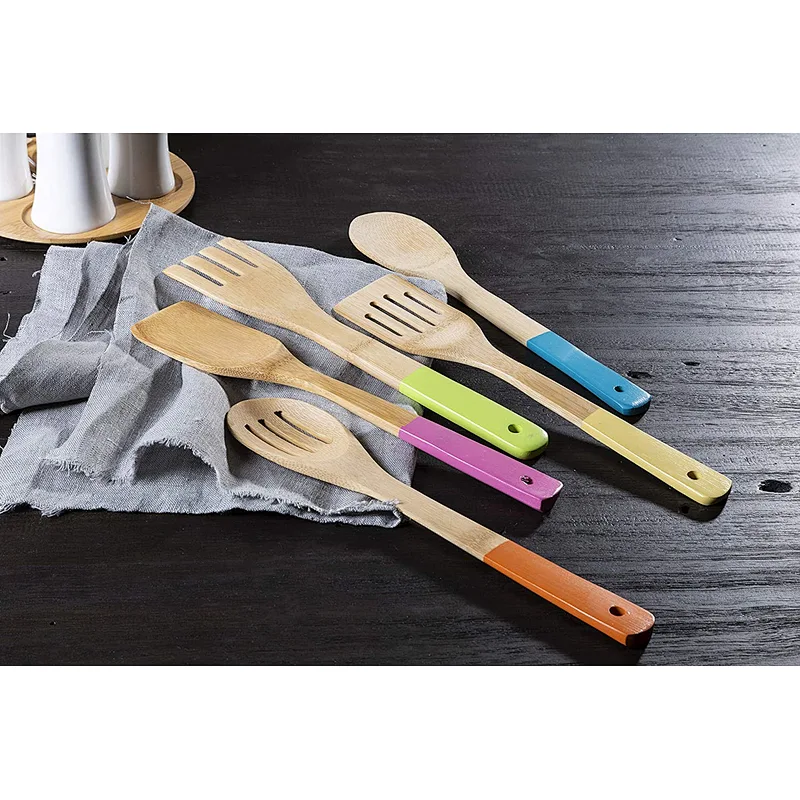 Kitchen Utensil Set, Pastel Handles 5 Piece, Bamboo, Multi/Coloured