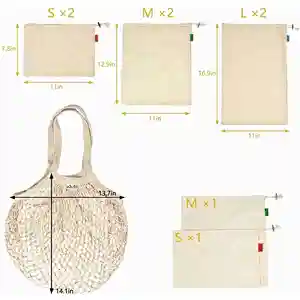 9 Pack Reusable Produce Bags,Organic Natural Cotton Mesh Storage Bags for Grocery Vegetables Fruits,Reusable Durable Grocery Shopping Storage Bags,Eco Friendly & Washable