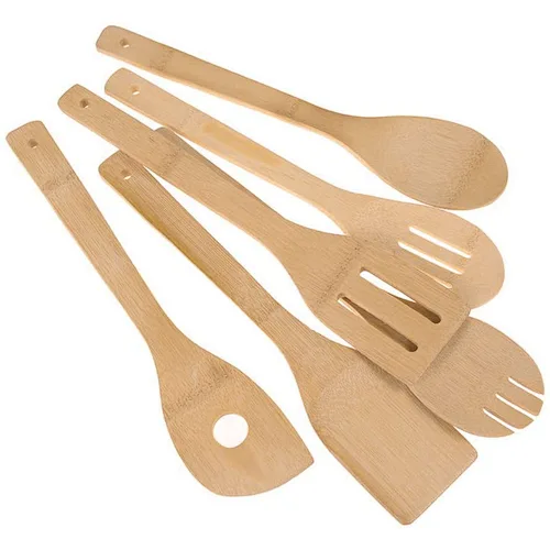 6 Pieces Bamboo Wooden Kitchen Cooking Utensils Set, Wooden Cooking Utensil Sets Easy to Clean Bamboo Wooden Solid Turner